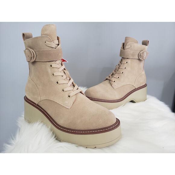 NEW SIZE 10‎ Blondo Goner Waterproof Combat Boots Platform Sand Suede Tan - Picture 1 of 7